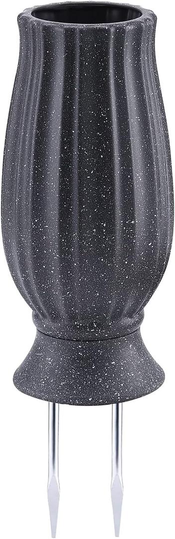 Cemetery Vase with Metal Spike -Headstones Flower Holder with Drainage Hole for Artificial Flowers- Grave Decorations Memorials Sympathy for Loss of Loved Ones (Black Granite)