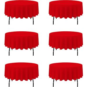 BRILLMAX 6 Pack Red Round Tablecloths 70 Inch for 30-48 Tables - 150 GSM Polyester Fabric, Standard Drop, Water, Stain & Wrinkle Resistant Cloth Cover for Wedding Reception Banquet Dining Party