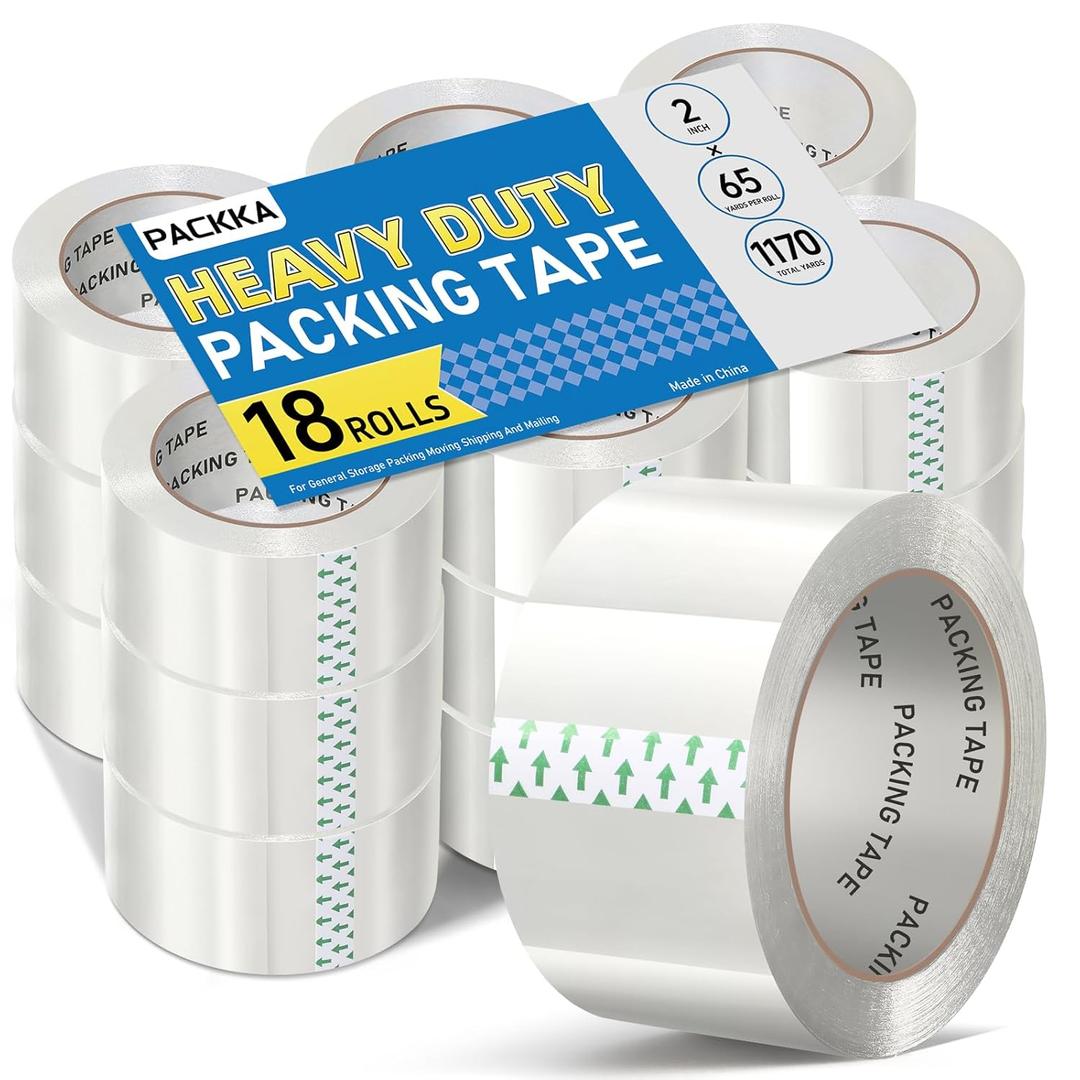 Clear Packing Tape, Heavy Duty Packaging Tape Refills 18 Rolls, 2 inch x 65 Yards, Shipping Tape Box Tape Mailing Tape for Shipping Packaging Moving Sealing and Storage