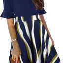 Mokayee Womens Summer V Neck Ruffle Short Sleeve Fit and Flare Knee Length Church Wedding Guest Dresses with Pockets (Small)