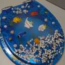 Angol Shiold Resin Toilet Seat Round Soft Close Quick Release 3D Effects Heavy Duty Toilet Seats with Blue Fish Seashells Cover Acrylic Seats Ocean Series (Round 17inch, Blue, Upgraded hinge)