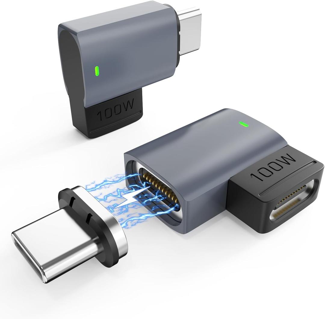 3C'S USB C Magnetic Adapter(2 Pack),11Pin Right Angle Type C Magnetic Adapter,Supports USB PD 100W Fast Charging, 480Mbps Transfer Speed,Compatible with MacBook Pro/Air and Most USB C Devices