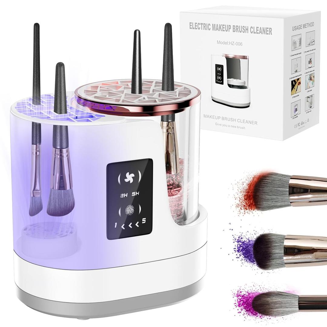 3 IN 1 Electric Makeup Brush Cleaner,Automatic Makeup Brush Cleaner with Makeup Brush Dryer,Portable USB Deep Cleaning for All Size Beauty Makeup Brush Set,Blush Brush,Sponges (White)
