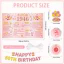 24 Pcs 80th Birthday Decorations for Women, Back in 1946 Party Supplies, Pink Gold 80th Birthday Banner Backdrop Hanging Swirls Balloons Honeycomb Centerpieces Sash