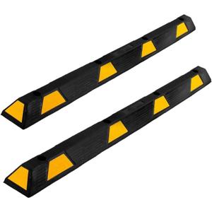 2 Pack Rubber Curb Parking Garage Floor Stopper, 72.8 in 55000 LBS Capacity Extra Wide Rubber Parking Lot Stopper with 8 High Reflective Yellow Safety Stripes for Vehicles Truck Driveway