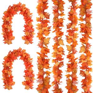 Joyhalo 6 Pack Fall Garland, Autumn Leaves Garland for Mantle Indoor Outdoor Fall Decor,Hanging Maple Leaf Foliage Vines for Fireplace, Front Door, Porch and Thanksgiving Decor