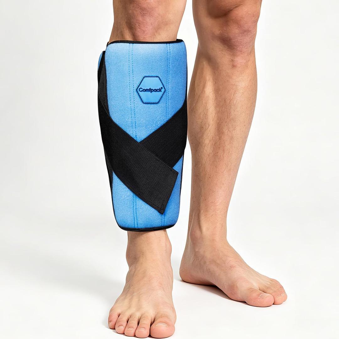Comfpack Shin Splint Ice Pack, 2 Hours Long-Lasting Coldness Ice & Compression Therapy Adjustable Leg Ice Pack Wrap for Knee & Calf, Sport Injuries, Tendonitis, Surgery Recovery
