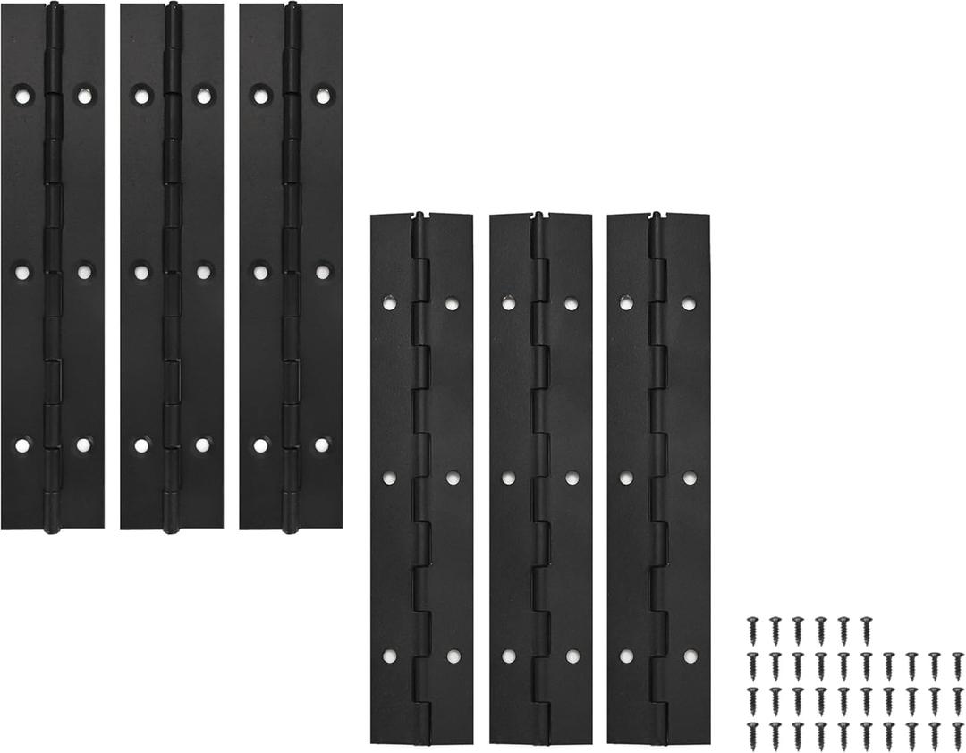 6 Pack Continuous & Piano Hinges,6 inches Black 304 Stainless Steel Hinges 0.04" Thickness Heavy Duty Continuous Hinges with Holes for PianosDoorWooden BoxesCabinet (6inches/15cm)