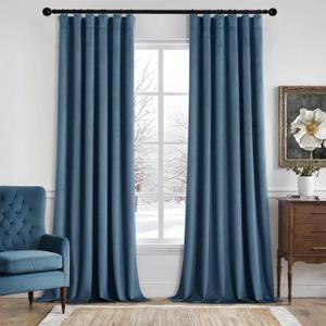 MIULEE Velvet Curtains 96 Inches Long 2 Panels Set for Bedroom, Pinch Pleat Back Tab Thermal Insulated Living Room Darkening Drapes Pleated Blackout Floor to Ceiling Curtains with Hooks, Dark Slate