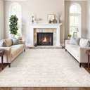 9x12 Area Rug for Living Room, Stain Resistant Neutral Washable Rugs for Dining Room, Bedroom, Floral Vintage Non-Slip Extra Large Beige Rug