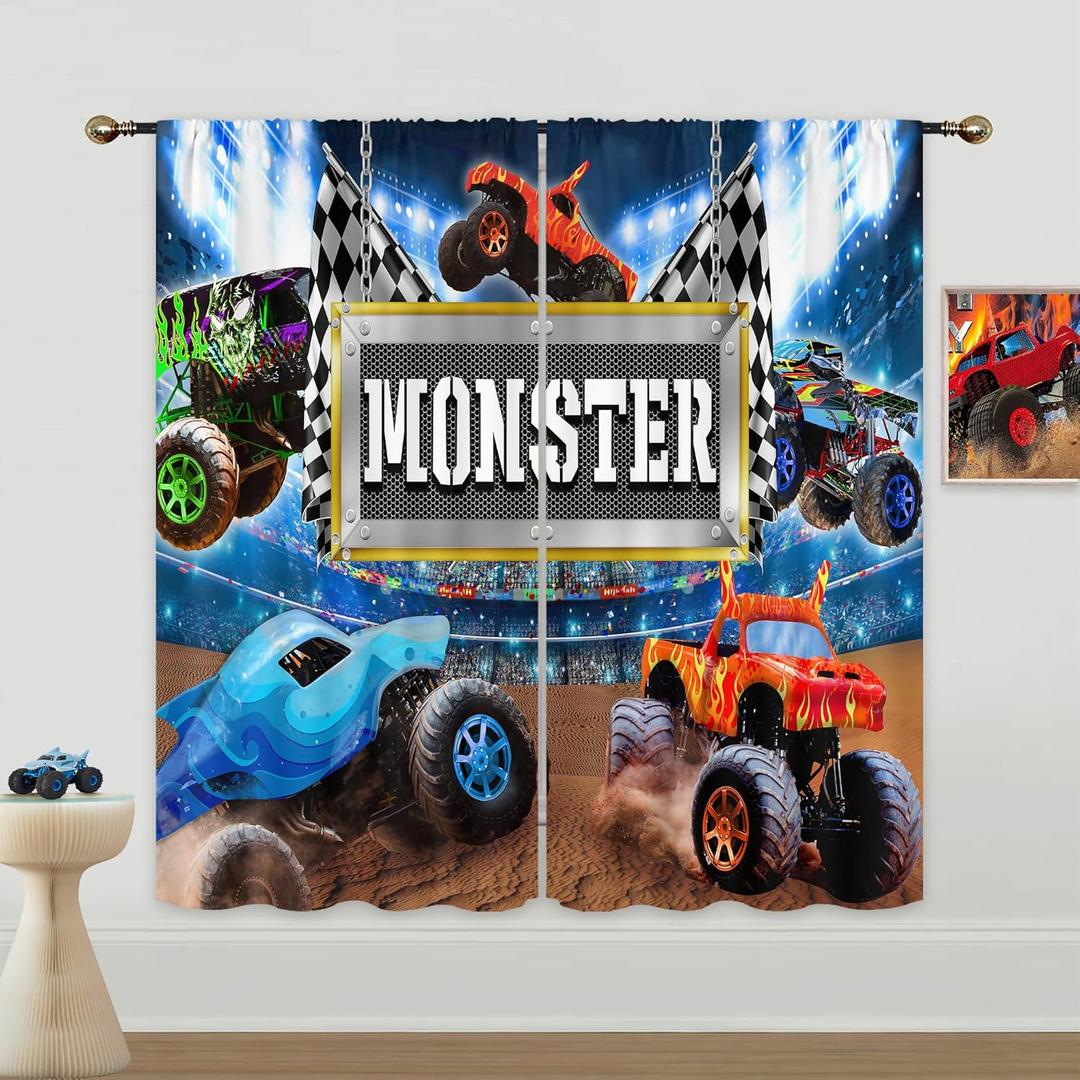 Tractor Truck Curtains for Boys Bedroom 42Wx63H Inch Rod Pocket Kids Cartoon Racing Car Colorful Cool Fun Stadium Auditorium Light for Girls 2 Panels Window Treatment Set for Living Room Decor