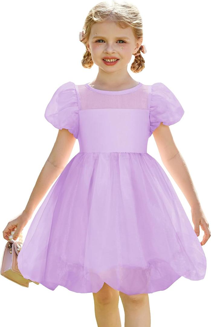 Arshiner Toddler Tulle Dress Girls Summer Party Bubble Dresses Puff Short Sleeve Casual Clothes for Girl 2-7T (Purple)