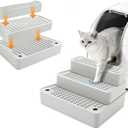 Adjustable 3 Steps Cat Ramp for Litter Box, Detachable Cat Pedal Step Stool with Filter Function, Double Layered Cats Litter Trapper, Suitable for Small&Elderly Cats, Non-Slip(Grey)