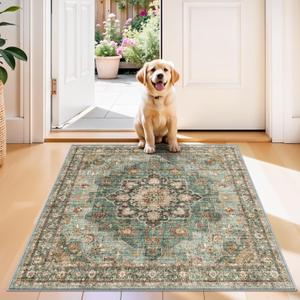 TOPRUUG Green Washable Entry Rug - 3x3 Area Rugs for Kitchen Bedroom Bedside Bathroom Entryway Non Slip with Rubber Backing Low Pile Ultra Soft Stain Resistant Small Carpet (Green, 3x3)