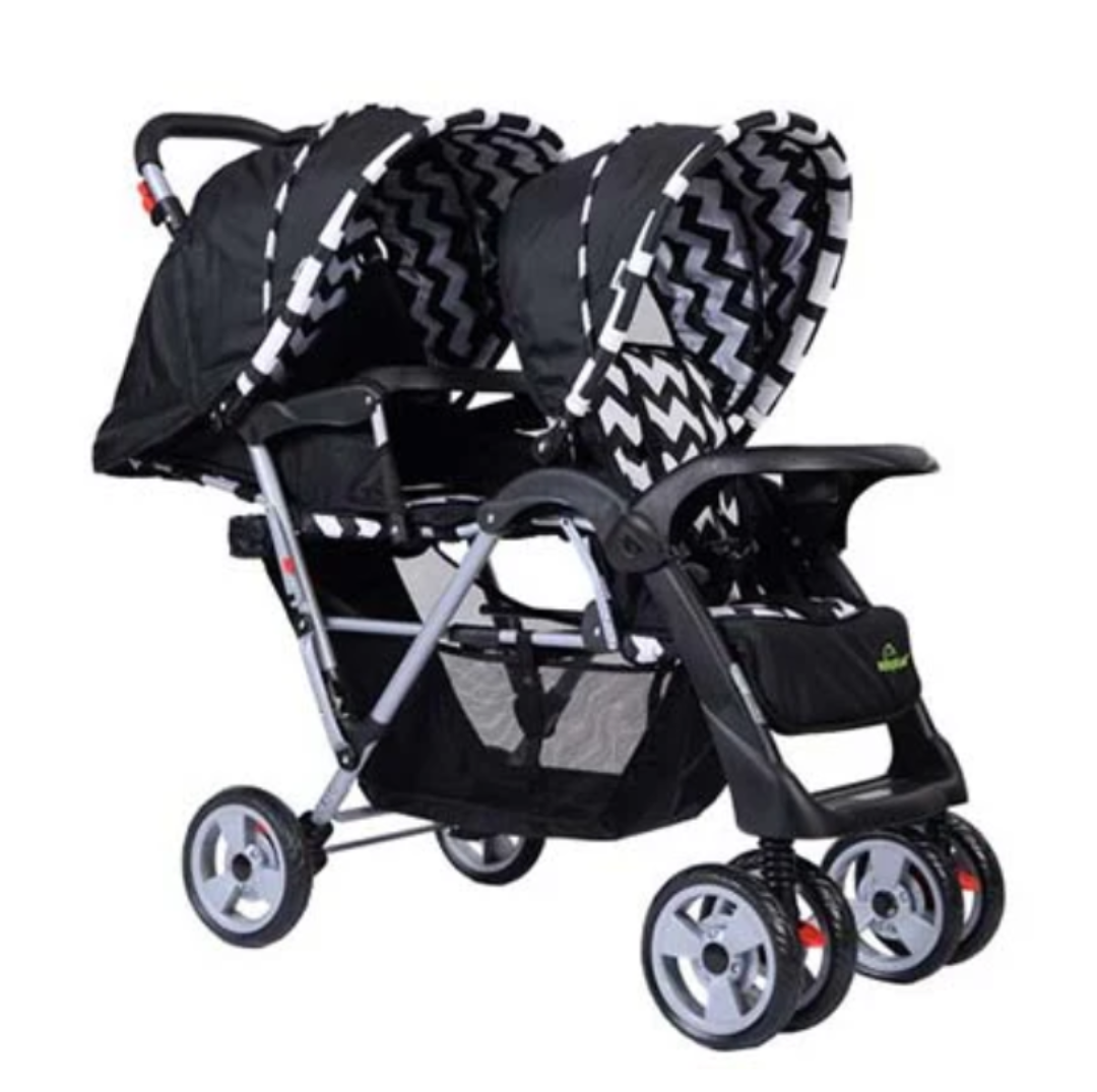 Safe Plus Foldable Twin Baby Double Stroller Kids Jogger Travel Infant Pushchair Black