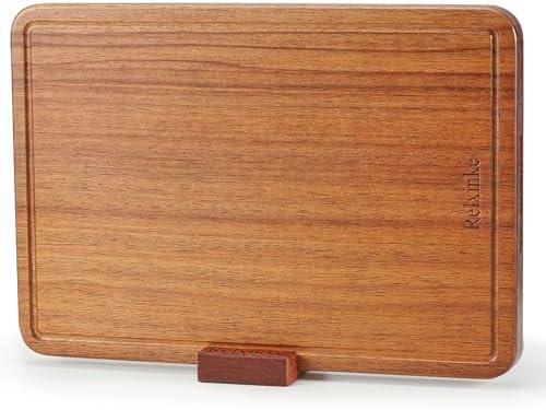 Relxinke Solid Teak Wood Cutting Board One Piece Non Glued Thick Crack Resistant Wooden Chopping Board with DeepJuice Grooves Built in Handles for Kitchen Meat Vegetables Chese 14 X 9.5 Inch