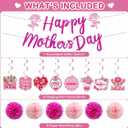 Happy Mothers Day Decorations Party Supplies Kit - Includes Glitter Happy Mother's Day Banner, 6 Paper Pom Poms, Hanging Swirls with Best Mom Ever - Rose Floral Mothers Day Theme Decor for Home Indoor