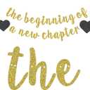 2 x The Beginning of a New Chapter Banner Funny Going Away Party Graduation Happy Retirement Party Decorations Supplies Glitter Black Gold Goodbye Farewell Party Decoration for Coworker Friends Graduates