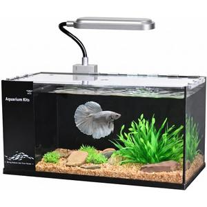 Fish Tank Kit,3.5 Gallon Small Aquarium,Ultra-Clear Nano Aquarium,Betta Fish Tank,Suitable for Small Fish Tank,Aquarium Starter kit,Desktop Fish Tank (Black Background)
