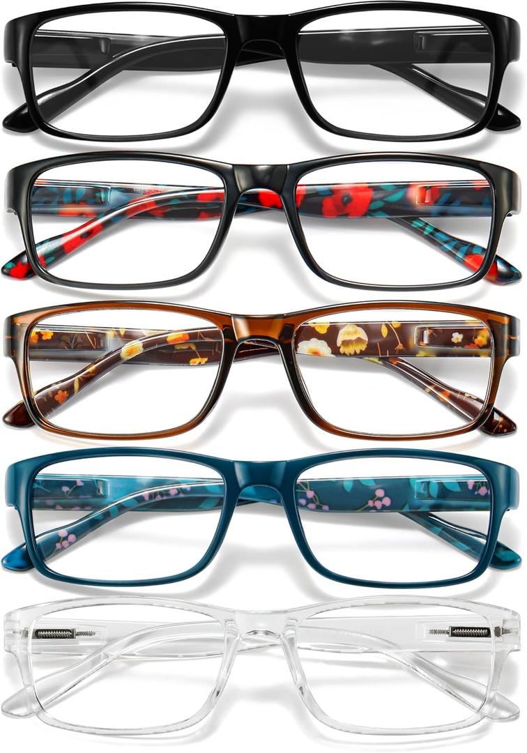 Gaoye Professional Reading Glasses for All Day - Computer Readers with Blue Light Protection - Value Pack (B1-5 Pack Flower Vibes)