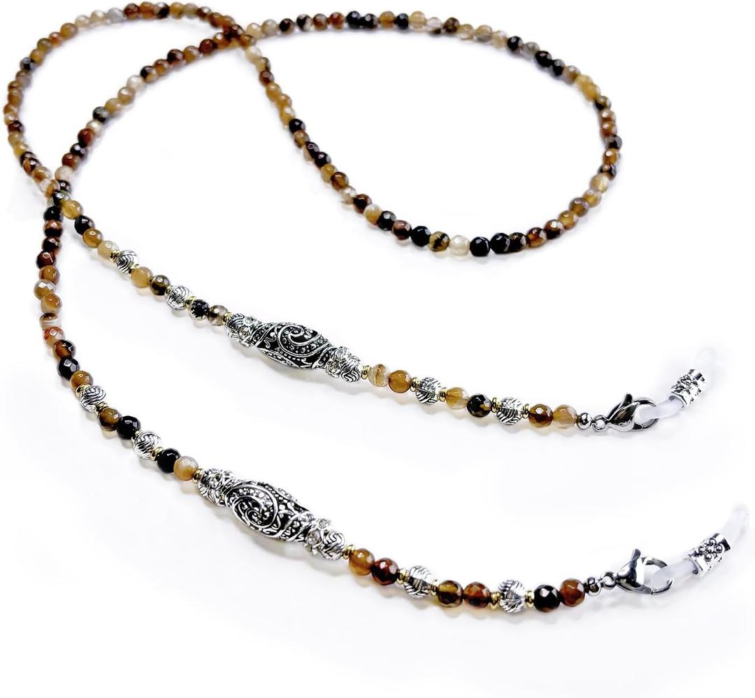 Beaded Glasses Chain,Eyeglass & Sunglass Strap For Women Stylish (Cut Surface Coffee Agate) Beaded Glasses Chain,Eyeglass & Sunglass Strap For Women Stylish (Cut Surface Coffee Agate)
