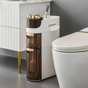2-Tiers Slim Bathroom Storage Cabinet, Waterproof Narrow Bathroom Floor Cabinet Movable Skinny Storage Organizer with Drawers, for Small Spaces, Kitchen, Bedroom, Laundry Room - Out of The Box