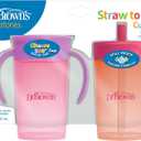 Dr. Brown's Milestones Straw to 360 Convertible Toddler Training Cup Set with Interchangeable Silicone Straw and 360 Degree Cup Lids, Pink Coral, 10 oz/300 mL, BPA-Free, 9m+, 2-Pack
