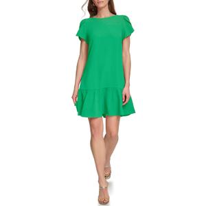 DKNY Women's Tulip Sleeve Ruffle Hem Mini Dress (10, Apple Green)