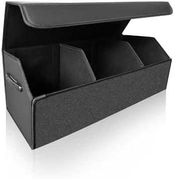 Fyzeoty Car Organizers for Trunk for Suv Sedan, Leather Storage Box,Extra Large,Magnetic Lid,Collapsible and Adjustable