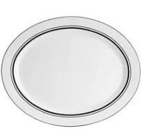 Sur La Table - 14 Inch Ceramic Oval Serving Platter with Black Bands - White