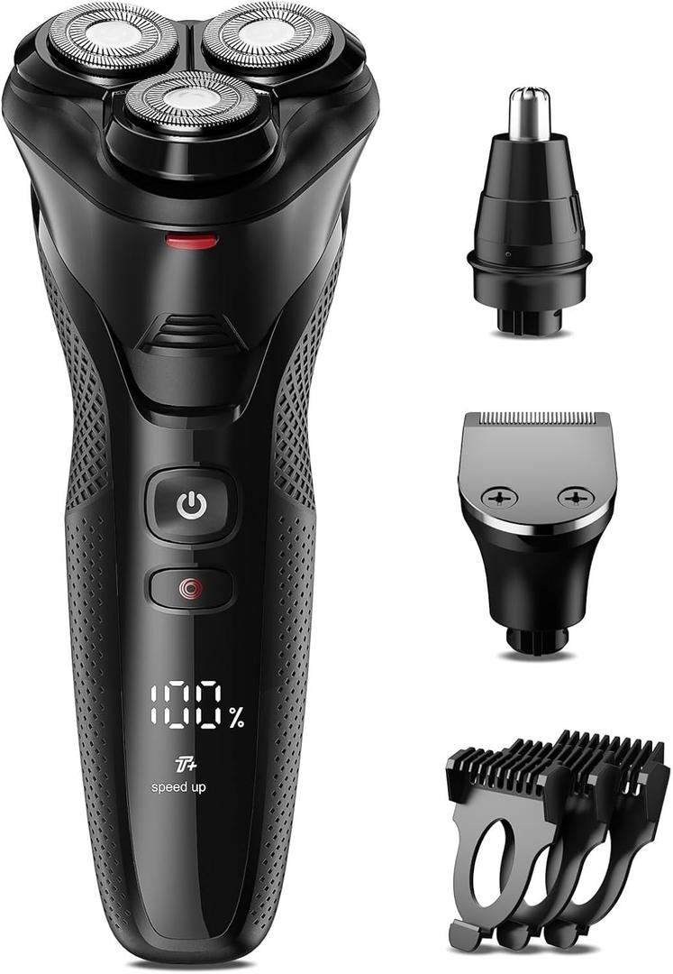 Cordless Electric Razor for Men: 3-in-1 Shaver for Beard/Nose/Sideburns - IPX7 Waterproof Travel Kit