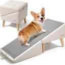 Dog Stairs for Small Dogs 16" H - Upgraded Non-Slip Dog Ramp for Couch, Foldable 2-in-1 Pet Ramp and Ottoman, Pet Stairs for Puppy, Pet Steps with Solid Wood Frame (Beige)