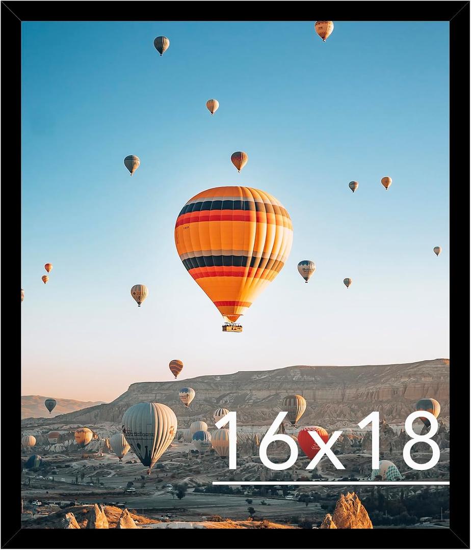 JCJMY 16x18 Picture Frame Black for Poster Photo Picture, Horizontal and Vertical Formats for Wall Hanging, 16 x 18 Wall Gallery Poster Photo Frame for 16 by 18 Photos Posters, Black
