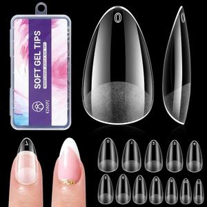 5 x Short Almond Gel Nail Tips: 240 PCS Pre-Shaped False Acrylic Nail Tips Clear Fake Nails Extension Full Cover for Nail Manicure Home DIY Women 12 Sizes
