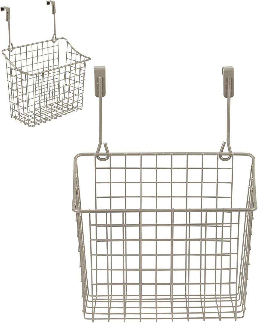 Spectrum Hanging Baskets for Organizing (Large, Satin Nickel) - Grid Over the Cabinet Wire Basket for Kitchen or Bathroom - Door Hanging Storage Organizer for Cleaning Supplies, Washcloths, & Towels