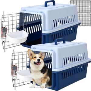 2 Sets 19" Travel Pet Carrier for Small Dogs and Cats Hard-Sided Plastic Dog Crate Cat Kennel with Wire Door, Ventilation and Security Lock Portable Pet Carrier for Car Airline Travel, Up to 13lbs