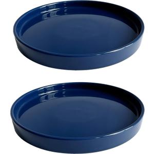 2 Pack Ceramic Plant Saucer Pot Tray 7 Inch, Planter Saucers 4 5 6 7 8 9 10 11 12 13 Inch for Indoors Outdoor, Durable Sturdy Flower Drainage drip Water Tray for Glazed Pots Base (7 Inch-Blue) (7in 2pack, Blue)