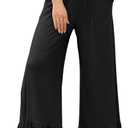 EVALESS Womens Wide Leg Pants Drawstring Elastic High Waisted Ruffle Hem Palazzo Pants with Pockets (Black, L)