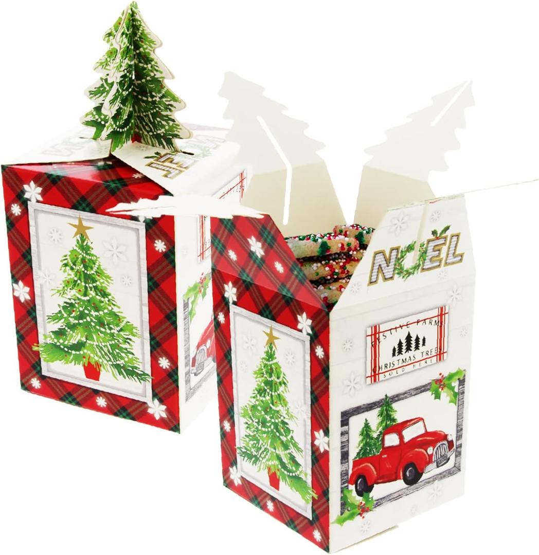 3 x Gia's Kitchen Christmas Treat Gift Containers, 20 Pack - 3D Christmas Gift Boxes to Hold Delicious Holiday Treats - Perfect Cookie Holders for Gift Giving, Party Favor Bags - Festive Farm