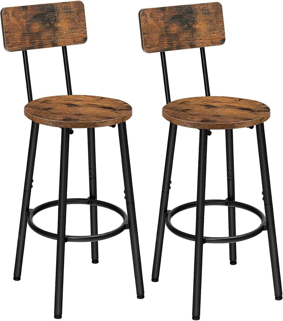 HOOBRO Bar Stools,Set of 2 Round Bar Chairs with Back,25.2" Bar Chairs for Kitchen Island, Dining Room,Counter Height Bar Stools, Easy to Assemble, Rustic Brown and Black BF32BY01G2, 12.6"d X 12.6"w X 36.6"h