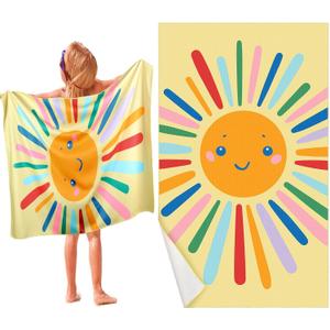 HunnmingRe Kids Beach Towels Girls Boys Cute Beach Towel 50 x 30 Inch Microfiber Absorbent Dry Pool Bath Supplies for Party Gifts Swimming Camping Decoration(Colorful, Cute Sun)