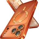 Magnetic for iPhone 17 Pro Case with Glitter Integrated Lens Protection, [Glossy Bumper & Shiny Magnetic Ring] [Compatible with Magsafe] Cute Women Girl Protective Case for iPhone 17 Pro Cosmic Orange