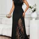 Women's Elegant Sequin Ruched Maxi Dress Formal Glitter Square Neck Mesh Evening Party Cocktail Dresses (Black, S)