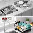Sakugi Stainless Steel Dish Drying Rack for Kitchen Counter, Sink Organization and Storage Essentials with Silverware & Utensil Holder, Home and Apartment Decor, 12''W x 15.5''L, Black