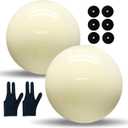 2-Pack White Billiard/Pool Cue Balls for Billiard Table Accessory Replacement Training, 2-1/4" Regulation Size 6 oz with Three Finger Billiard Gloves and 6 Pool Table Marker Spots/Dots