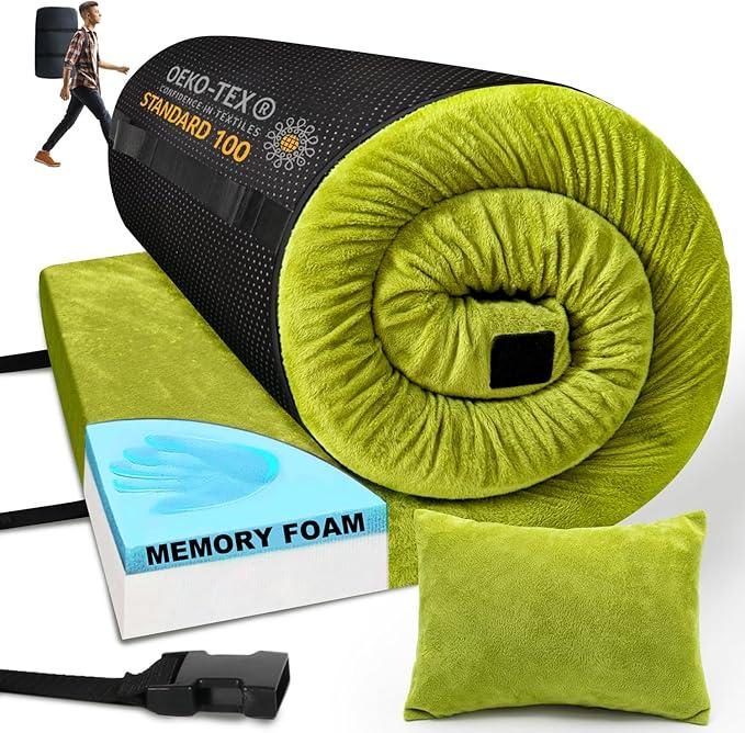 3 Inch Thick Memory Foam Sleeping Pad Camping Mattress,Portable Roll up Mattress-Car/Tent/Cot/Floor,Comfortable Sleeping Mats for Guests Kids Adult Sleepover, 72*24*3"