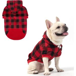 KOOLTAIL Plaid Dog Hoodie Pet Clothes Sweater with Hat and Pocket for Small Medium Large Size Dogs, Soft Winter Warm Dog Cold Weather Coat, Fleece Fall Dog Hooded Sweatshirt for Puppy Cats, Red SM