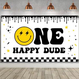 One Happy Dude Newborn Boys & Girls Birthday Banner - 1st Birthday Photo Booth Background - 70.8 x 43.3 Inch