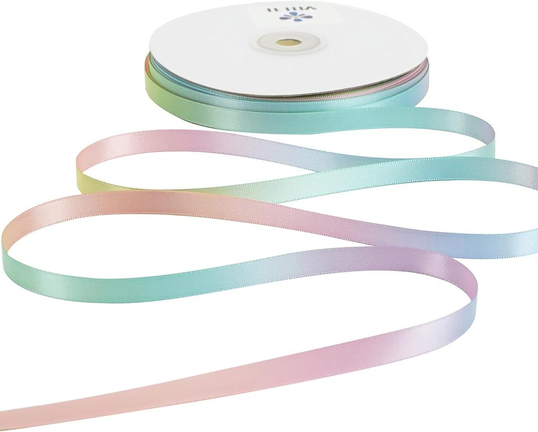 MEEDEE Pastel Satin Ribbon Pastel Rainbow Ribbon Pastel Color Craft Ribbons 3/8 inch Gift Ribbons for Gift Wrapping Wedding Pride Party Birthday Party Decoration Hair Bow - 50 Yards