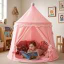 Play Tent, Large Playhouse Kids Castle Play Tents with Carry Bag, Indoor Outdoor Game Tent, Portable Children Yurt Tents, Birthday Gift for Boys & Girls, 47''x45'', Pink